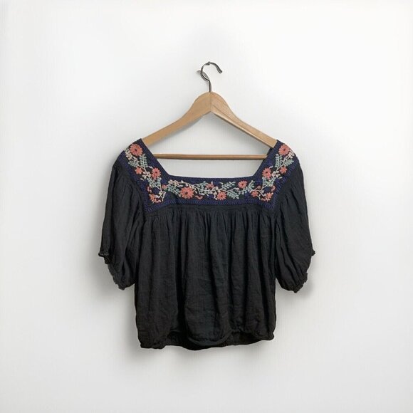 American Eagle Women’s Smocked Square Neck Babydoll Top Light Blue  Size Lg - Picture 2 of 9